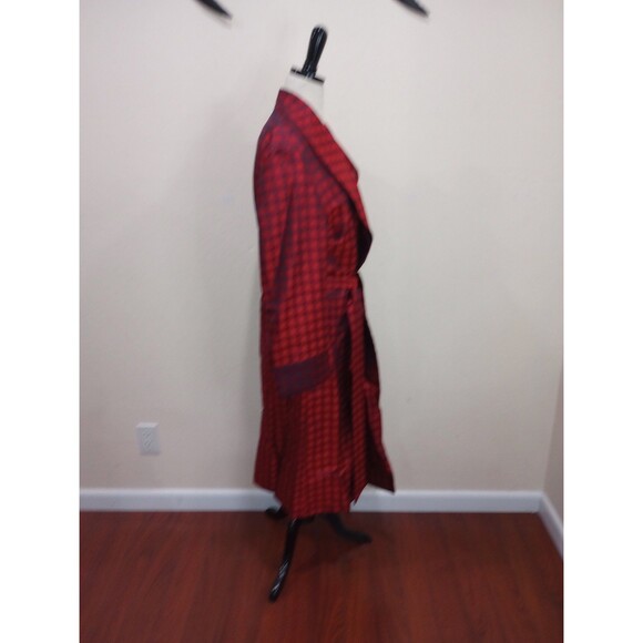 Vintage 1960's 100% Silk Men's Red & Navy Shimmer Print Robe Dressing Gown - L - Picture 4 of 10